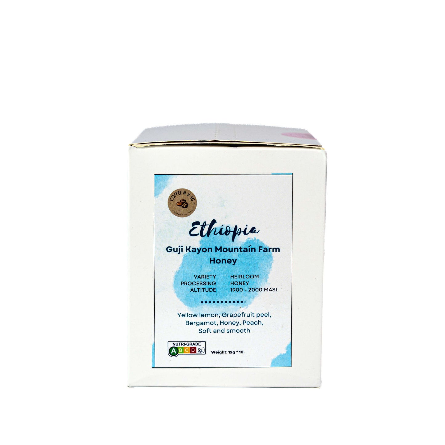 Box of Ethiopia Guji Kayon Mountain Farm Honey on a white background