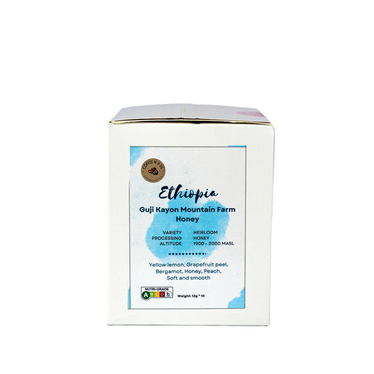 Box of Ethiopia Guji Kayon Mountain Farm Honey on a white background