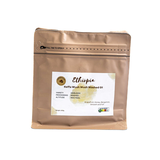 Coffee package with a label on a white background