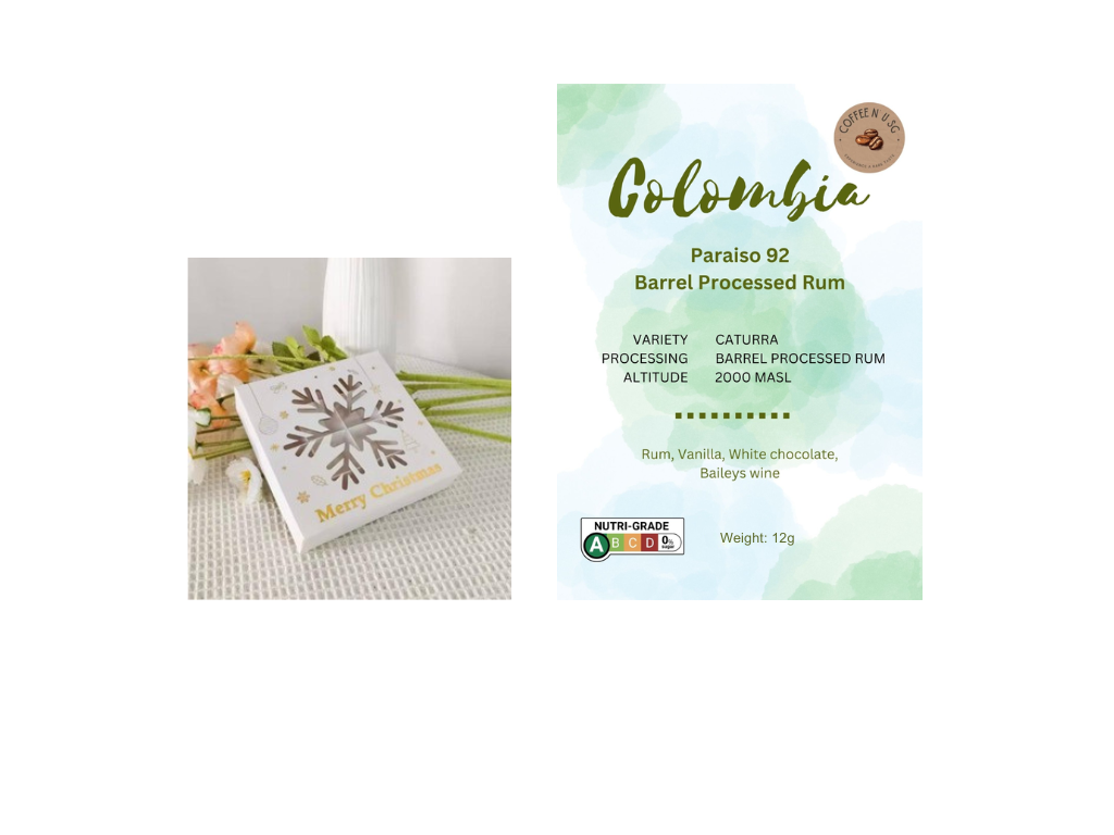 Christmas Pack - 5 sachets of Columbia Paraiso 92 Barrel Processed Rum drip coffee in box