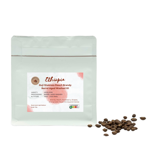 Ethiopia Guji Shakisso Peach Brandy Barrel Aged Washed G1 Coffee Beans (150g)