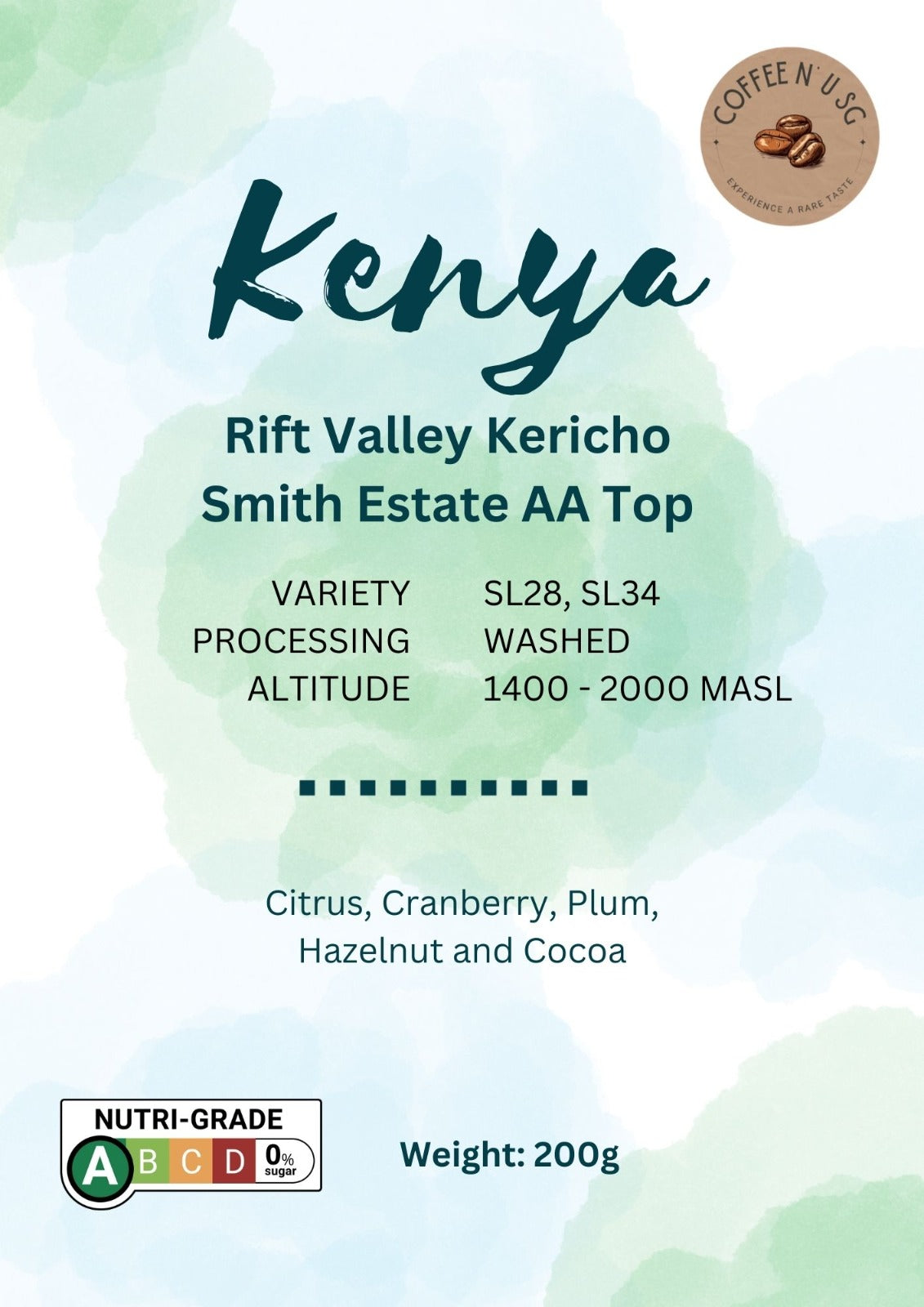 Kenya Rift Valley Kericho Smith Estate AA TOP Coffee Beans