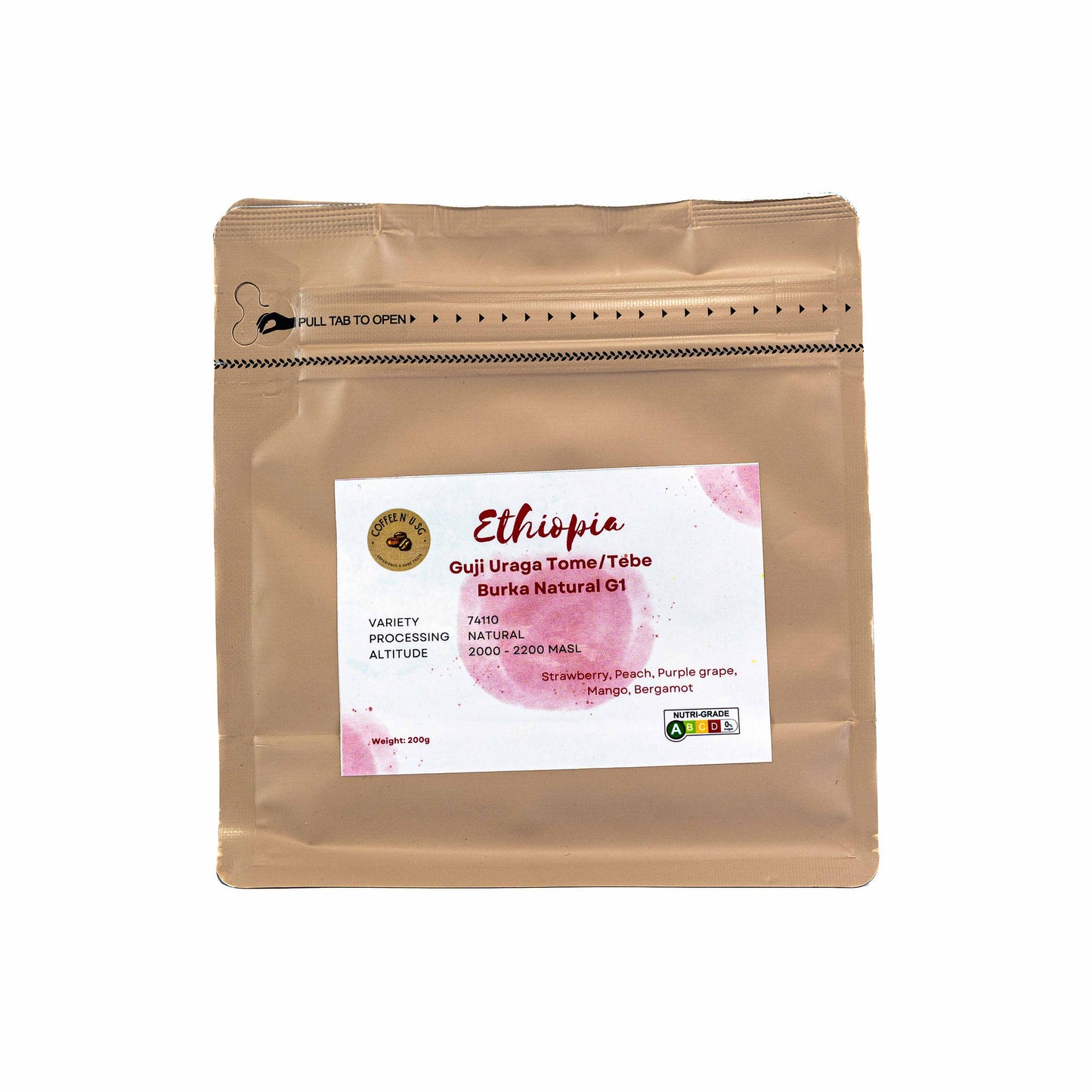 Brown coffee packaging with a label on a white background