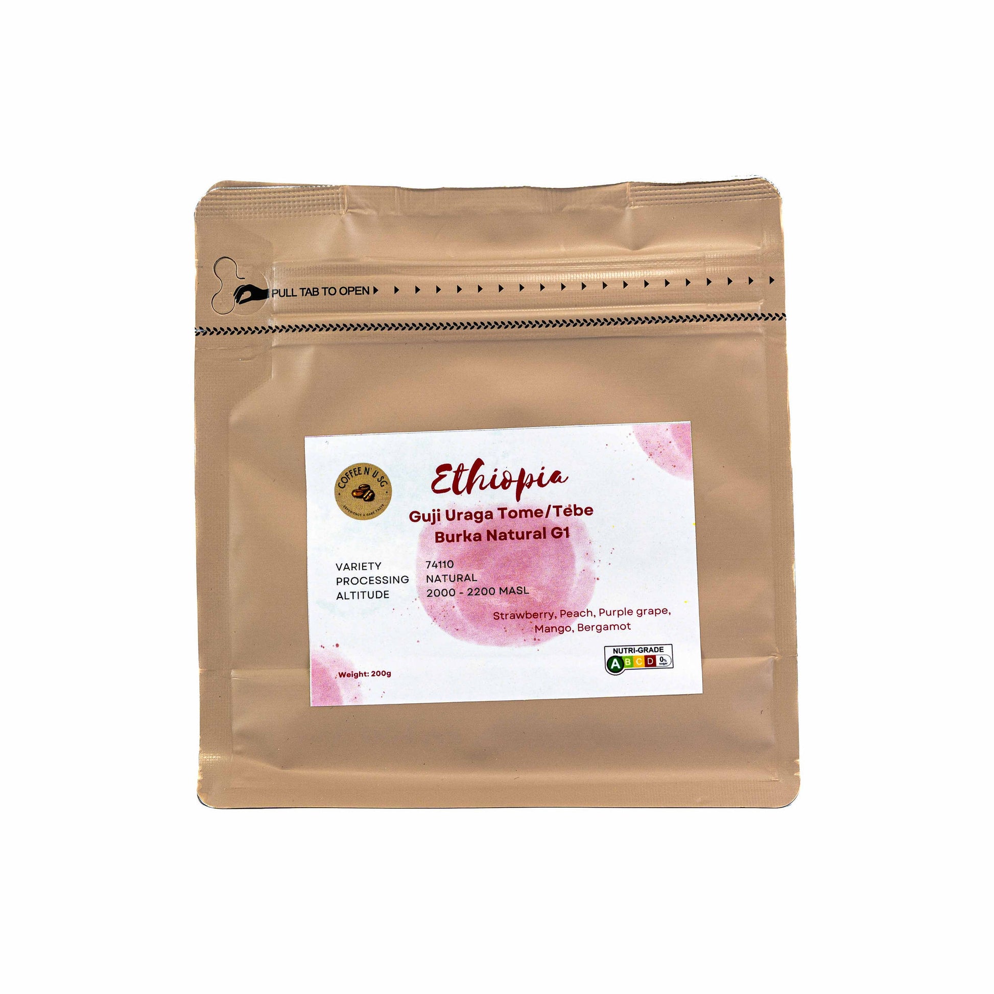 Brown coffee packaging with a label on a white background