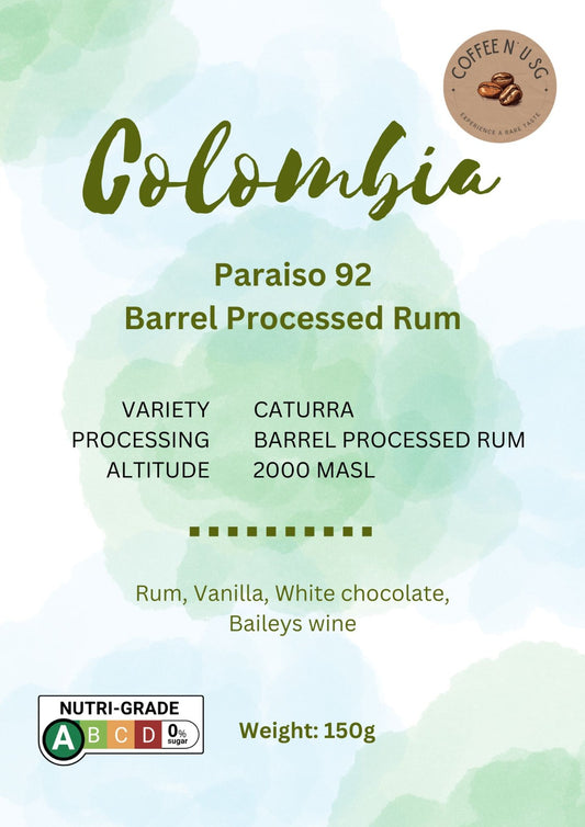 Colombia Paraiso 92 Barrel Processed Rum Coffee Beans - Geisha Variety (New 150g packaging)