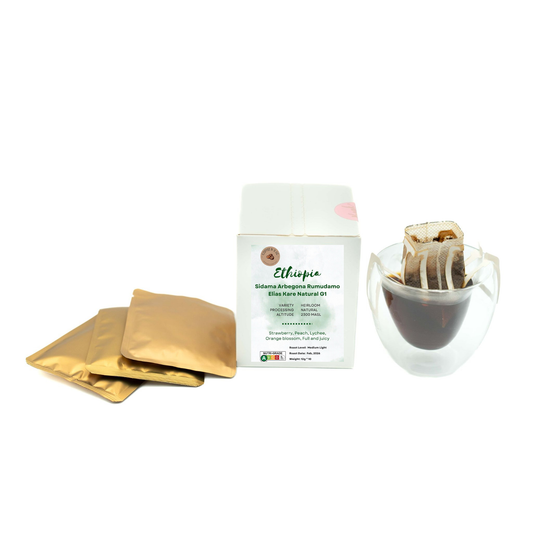 Ethiopia Sidama Arbegona Rumudamo Elias Kare Natural G1 Drip Bags