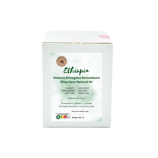 Ethiopia Sidama Arbegona Rumudamo Elias Kare Natural G1 Drip Bags