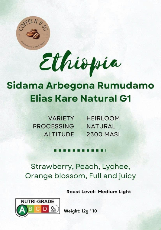 Ethiopia Sidama Arbegona Rumudamo Elias Kare Natural G1 Drip Bags