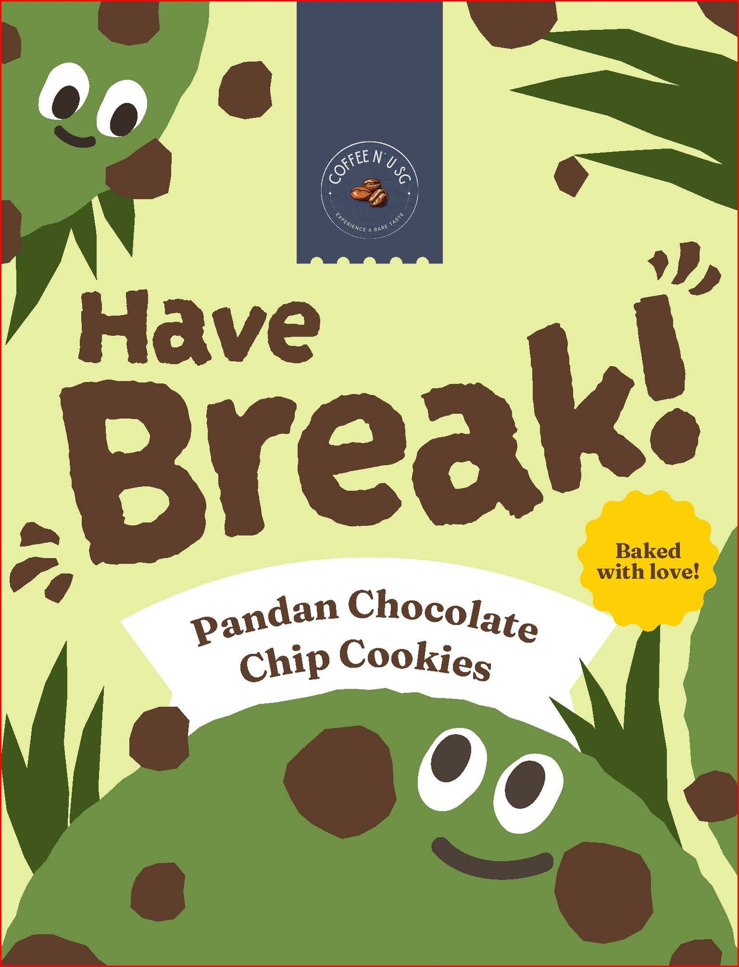 Pandan Chocolate Chip Cookies (2 packs, 60g each pack)
