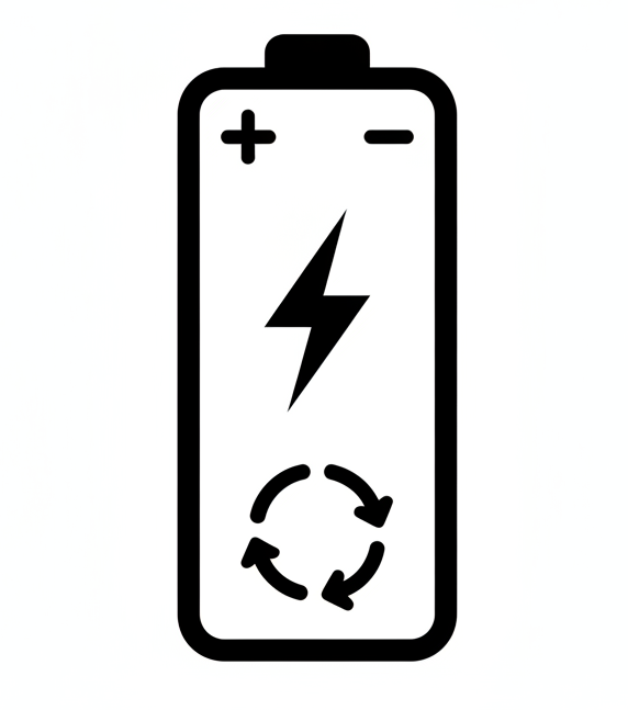 use a black and white icon showing an upright rechargeable battery